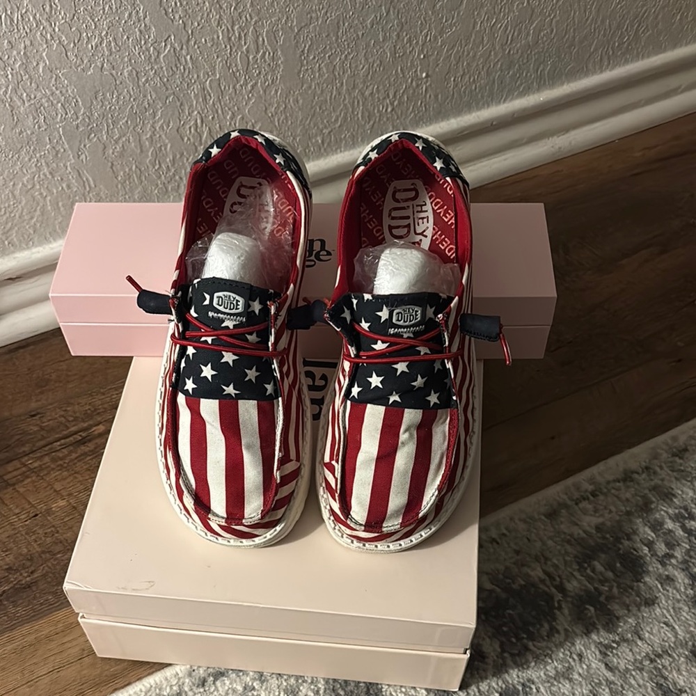 Hey Dude Women’s Shoes - Red, White, and Blue Stars and Stripes